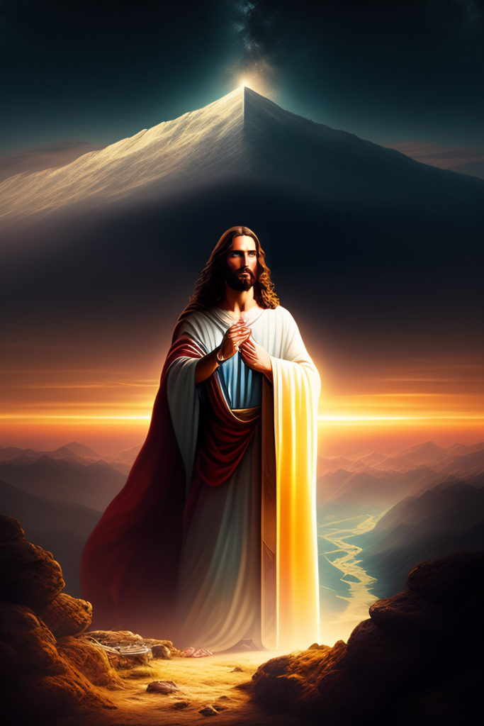 Jesus Christ Royalty Ai Generated Color image of Jesus Christ in Christianity with color on backgro