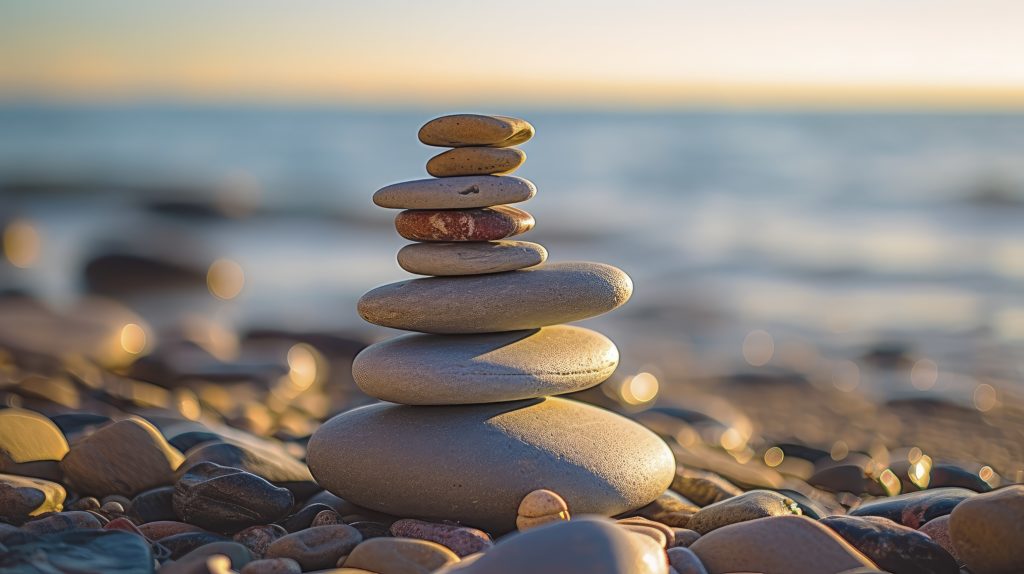 Stack of balanced rocks on the coast